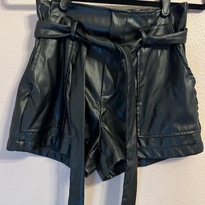 Flowers Faux Leather Shorts Small